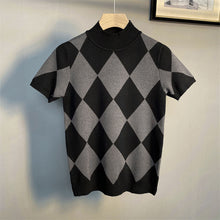 Load image into Gallery viewer, Half Turtleneck Short Sleeve Knit Plaid T-Shirt
