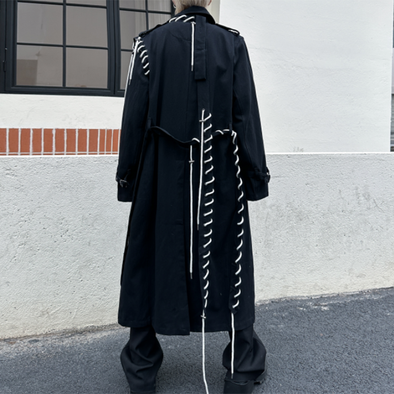 Contrast Color Line Stitching Long Trench Coat