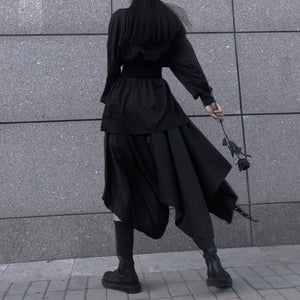 Dark Vintage Shirt High Waist Irregular Skirt