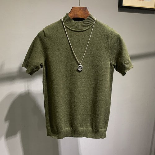 Half Turtleneck Knit Short Sleeve T-Shirt