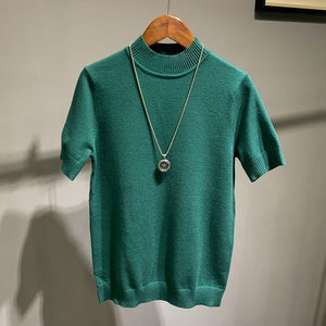 Half Turtleneck Knit Short Sleeve T-Shirt