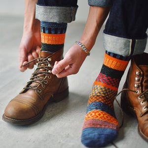 Men's Retro Ethnic Thick Line Socks