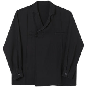 Buttoned Diagonal Cuban Collar Shirt