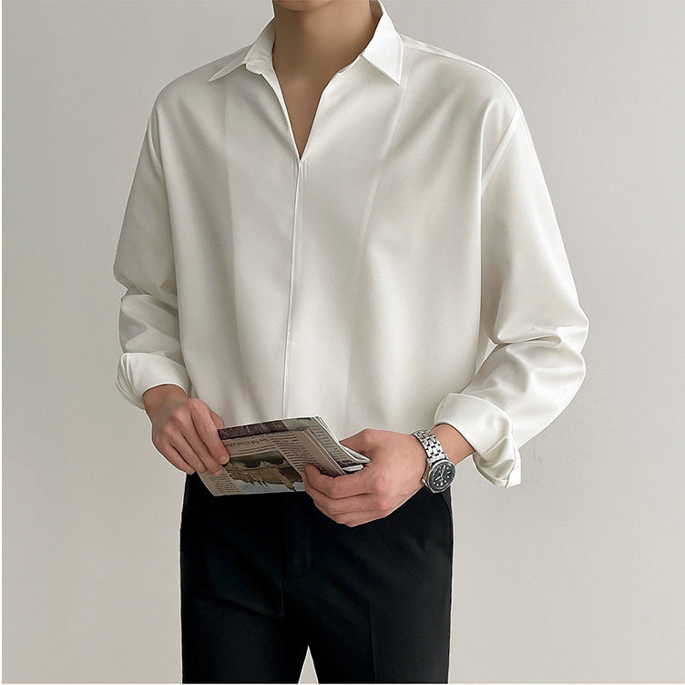 Silky Pullover V-neck Long-sleeved Shirt