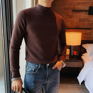 Mid-Neck Striped Slim Fit Knit Top