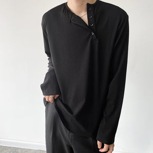 Buttoned Solid Long-sleeved T-shirt