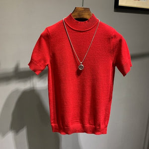 Half Turtleneck Knit Short Sleeve T-Shirt