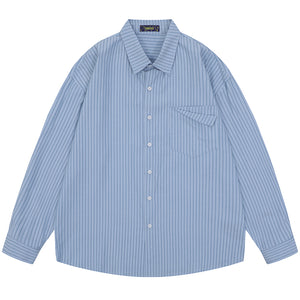 Japanese Retro Pocket Striped Shirt