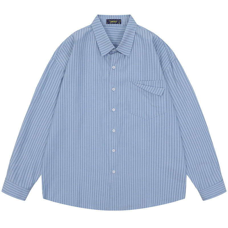 Japanese Retro Pocket Striped Shirt