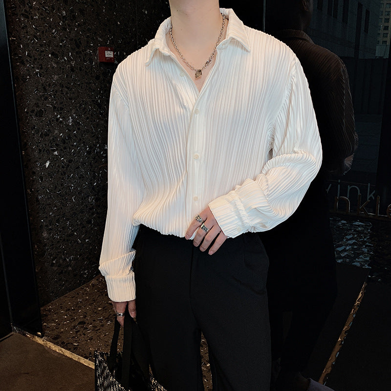 Pleated Lapel Long Sleeve Shirt