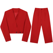 Load image into Gallery viewer, Red V-neck Blazer Wide-leg Trousers Two-piece Set
