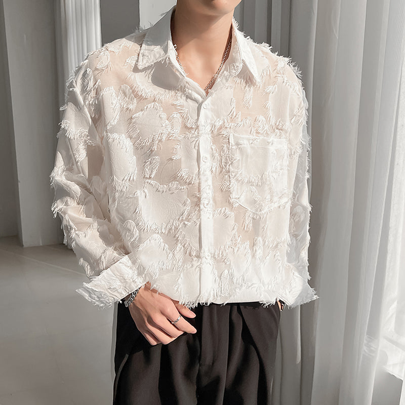 Feather Tassel Sheer Long Sleeve Shirt