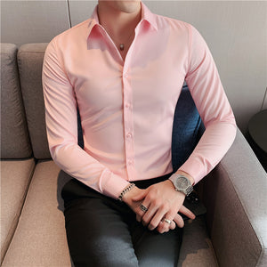 Solid Color Long Sleeve Slim Fit Shirt