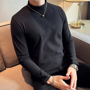 Slim Fit British Half Turtleneck Long Sleeve T-Shirt