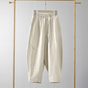 Cotton Linen Mid-Rise Baggy Pants