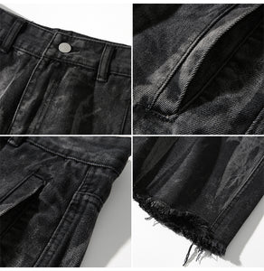 Washed Tie-dye Denim Frayed Shorts