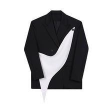 Load image into Gallery viewer, Black and White Paneled Shoulder Pad Lapel Blazer
