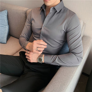 Solid Color Long Sleeve Slim Fit Shirt