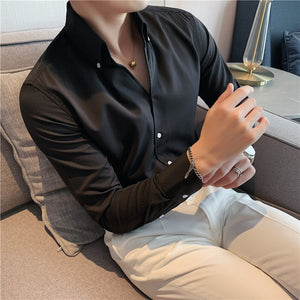 V-Neck Solid Color Slim Fit Shirt