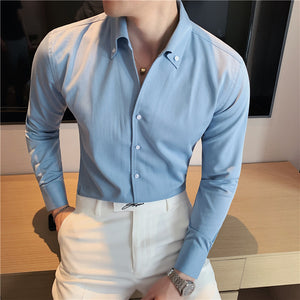 V-Neck Solid Color Slim Fit Shirt