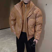 Load image into Gallery viewer, Winter Retro Fake Two Piece Thickened Warm Stand Collar Leather Jacket
