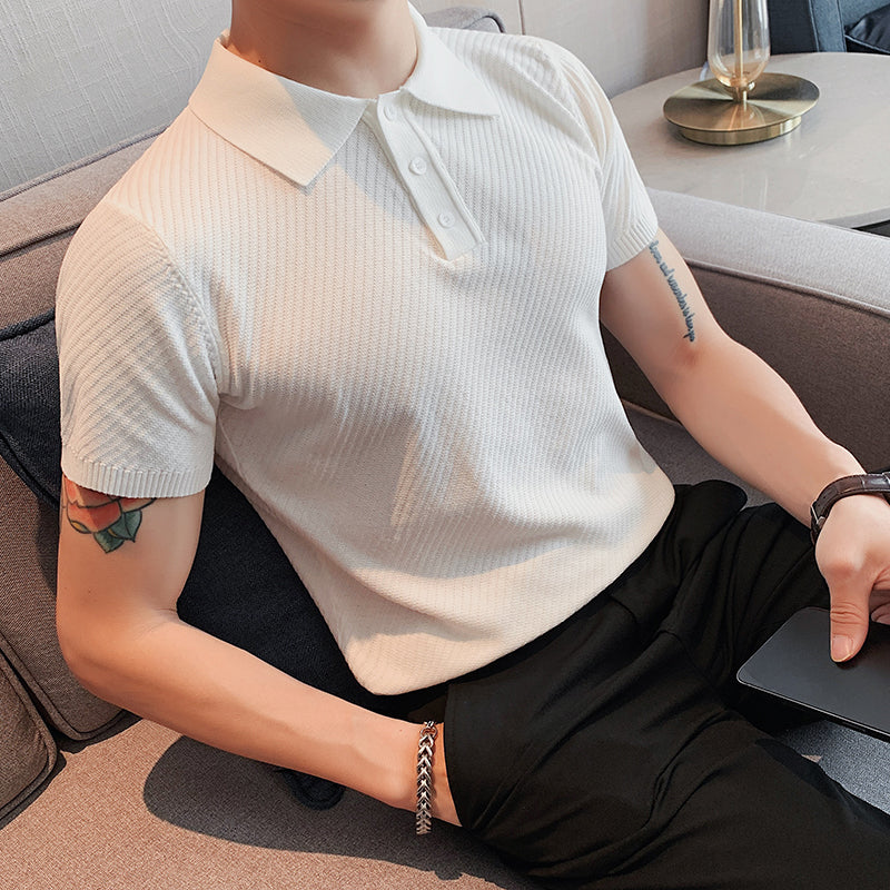 Thin Knit Lapel Slim Polo Shirt