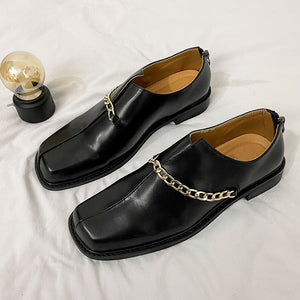 Square Toe Chain PU Leather Shoes