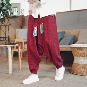 Retro Stitching Belt Harem Pants