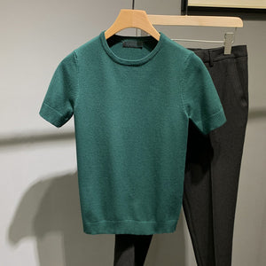 Half Turtleneck Knit Short Sleeve T-Shirt