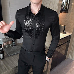 Slim Fit Sequin Long Sleeve Shirt