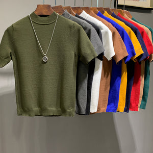 Half Turtleneck Knit Short Sleeve T-Shirt