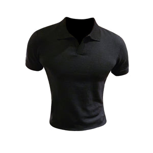 Slim Fit Lapel Solid Knit T-Shirt