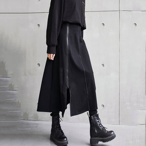 Irregular Multi-zipper Panel Skirt