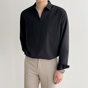 Silky Pullover V-neck Long-sleeved Shirt