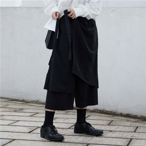 Asymmetric Layered Cropped Wide-Leg Pants