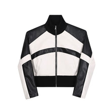 Load image into Gallery viewer, Black and White Stitching PU Leather Short Jacket
