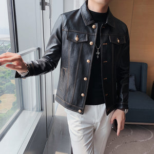 Lapel Cropped Motorcycle PU Leather Jacket