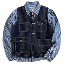 Load image into Gallery viewer, Striped Denim Multi-pocket Tooling Vest
