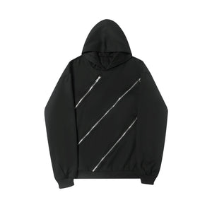 Multi-Zip Cutout Hooded Sweatshirt