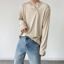 Load image into Gallery viewer, Buttoned Solid Long-sleeved T-shirt
