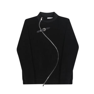 Zipper Irregular Stand Collar Sweater