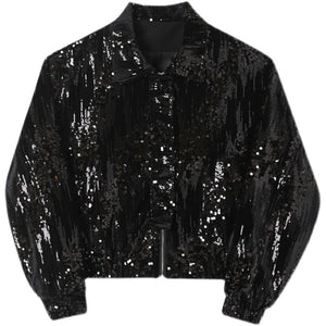 Black Sequined Cropped Jacket