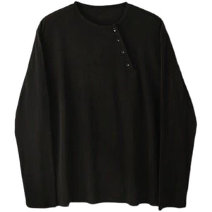 Buttoned Solid Long-sleeved T-shirt