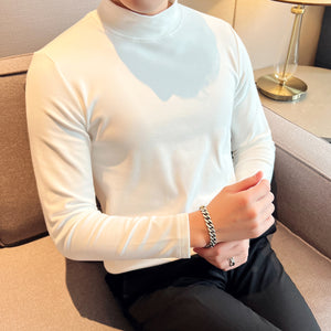 Slim Fit British Half Turtleneck Long Sleeve T-Shirt