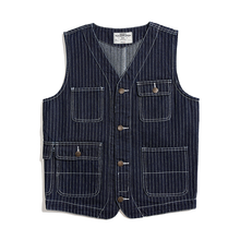 Load image into Gallery viewer, Striped Denim Multi-pocket Tooling Vest
