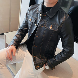 Lapel Cropped Motorcycle PU Leather Jacket