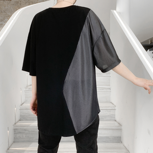 Patchwork Irregular Hem Short Sleeve T-Shirt