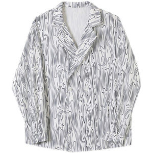 Water Ripple Print Lapel Long-sleeve Shirt