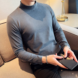 Slim Fit British Half Turtleneck Long Sleeve T-Shirt