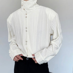 French Vintage Pleated Shoulder Pad Shirt